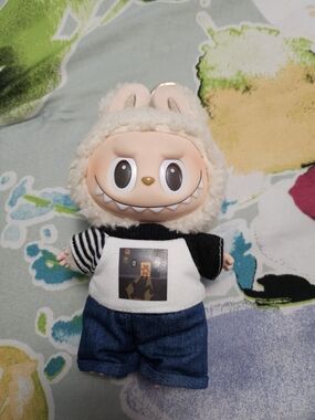 Labubu  Hoodie Doll with Blue Pants - Cream Hood